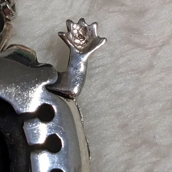 Vintage Sterling Silver, Onyx and Marcasite Turtle Pendant/Necklace - Picture 11 of 16